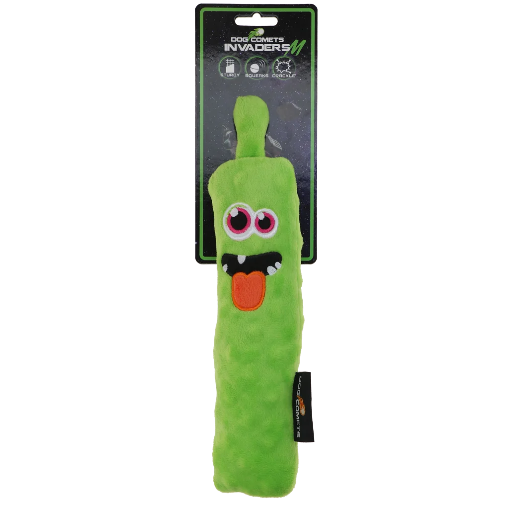 Bastone da riporto in peluche per cani con squeaker, verde M, 22,5 cm – Dog Comets Invaders - immagine 1