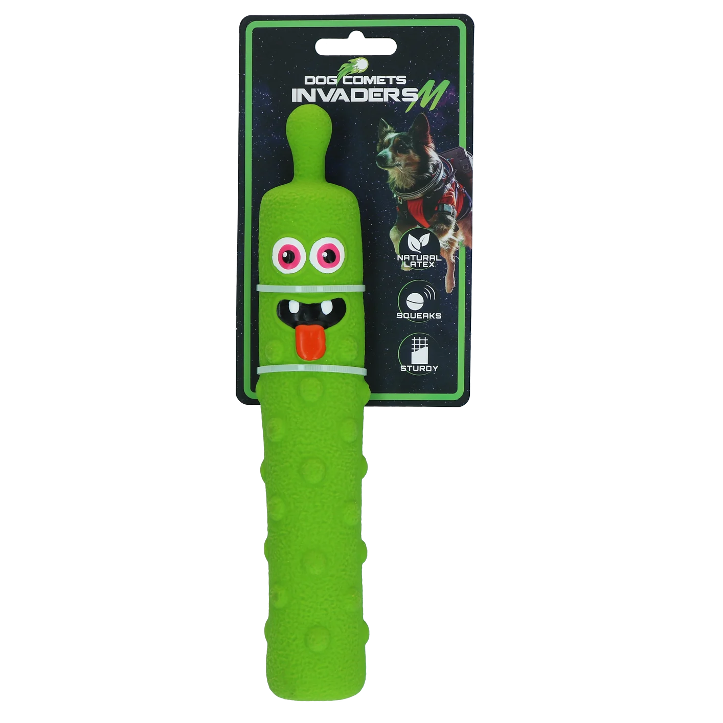 Gioco per cani in lattice con squeaker, verde M – Dog Comets Latex Invaders - immagine 1
