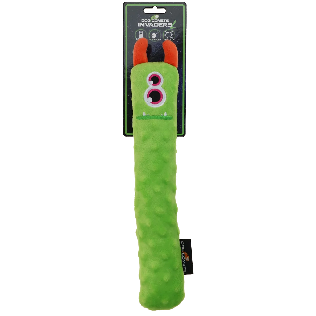 Bastone da riporto in peluche per cani con squeaker, verde L, 32 cm – Dog Comets Invaders - immagine 1