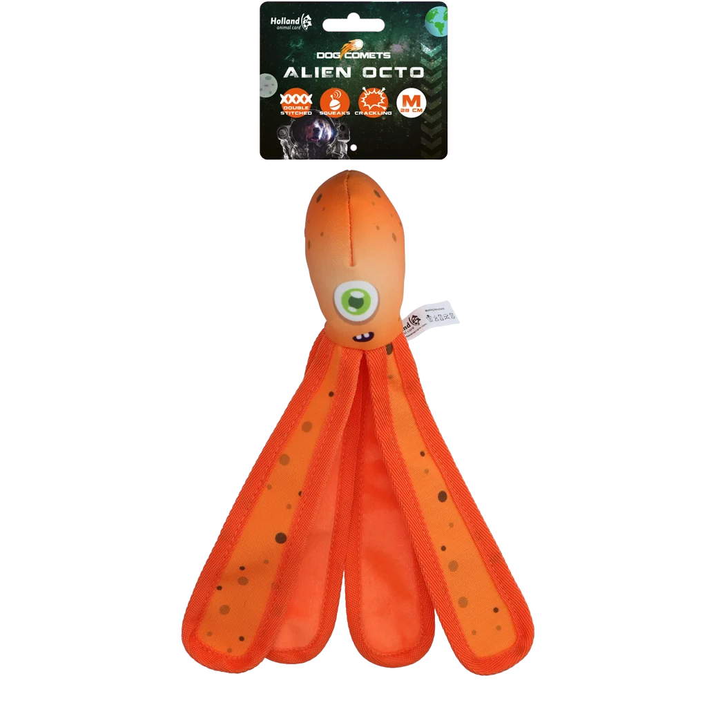 Gioco per cani con squeaker e tentacoli fruscianti, M 28 cm, arancione – Dog Comets Alien Octo - immagine 1