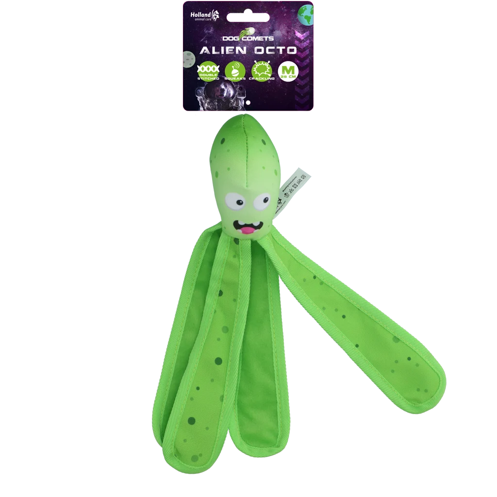 Gioco per cani con squittio e tentacoli fruscianti, M 28 cm, verde – Dog Comets Alien Octo - immagine 1