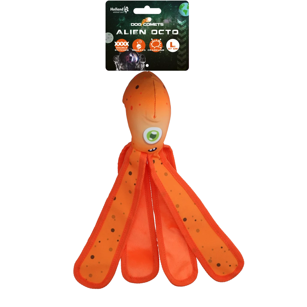 Giocattolo per cani con squeaker e tentacoli fruscianti, L 37 cm, arancione – Dog Comets Alien Octo - immagine 1