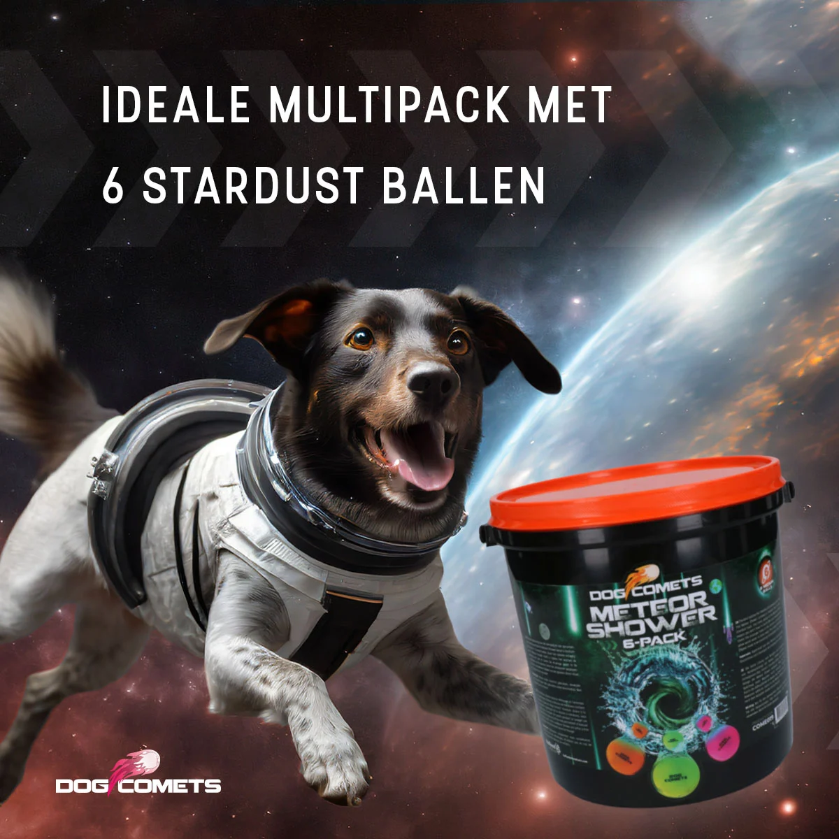 Palline in gomma per cani con secchiello, 6 pezzi M – Dog Comets Meteor Shower - immagine 3