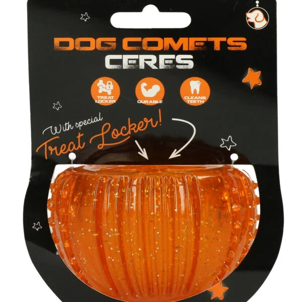 Gioco premiante in gomma TPR, arancione, ø 7 cm – Dog Comets Ceres - Treat Locker