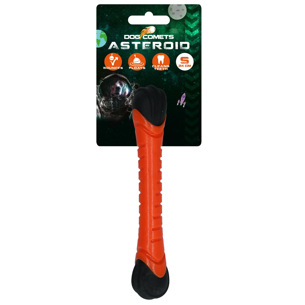 Bastone da riporto per cani con squeaker, 24 cm, arancione – Dog Comets Asteroid - immagine 1