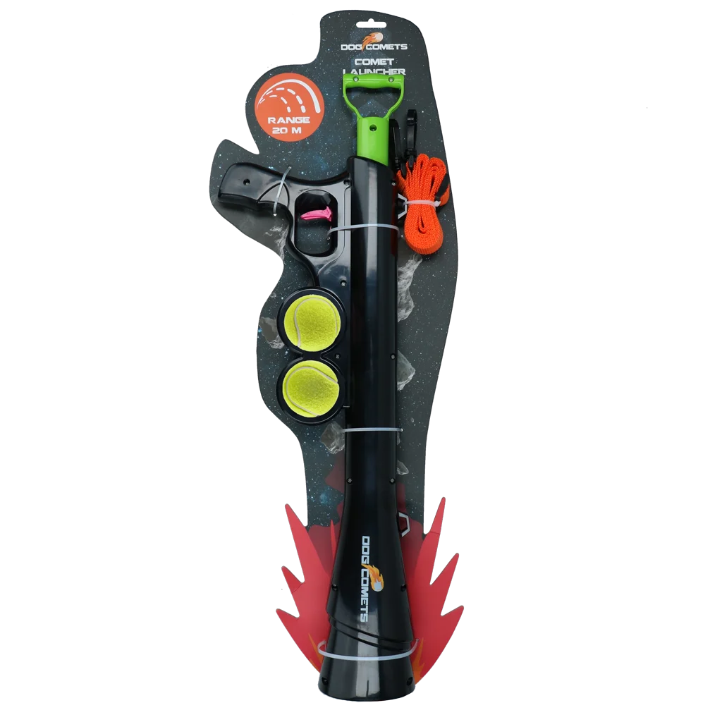 Lanciapalline per cani con 2 palline da tennis, taglia M, 61 × 18 cm – Dog Comets Comet Launcher - immagine 2