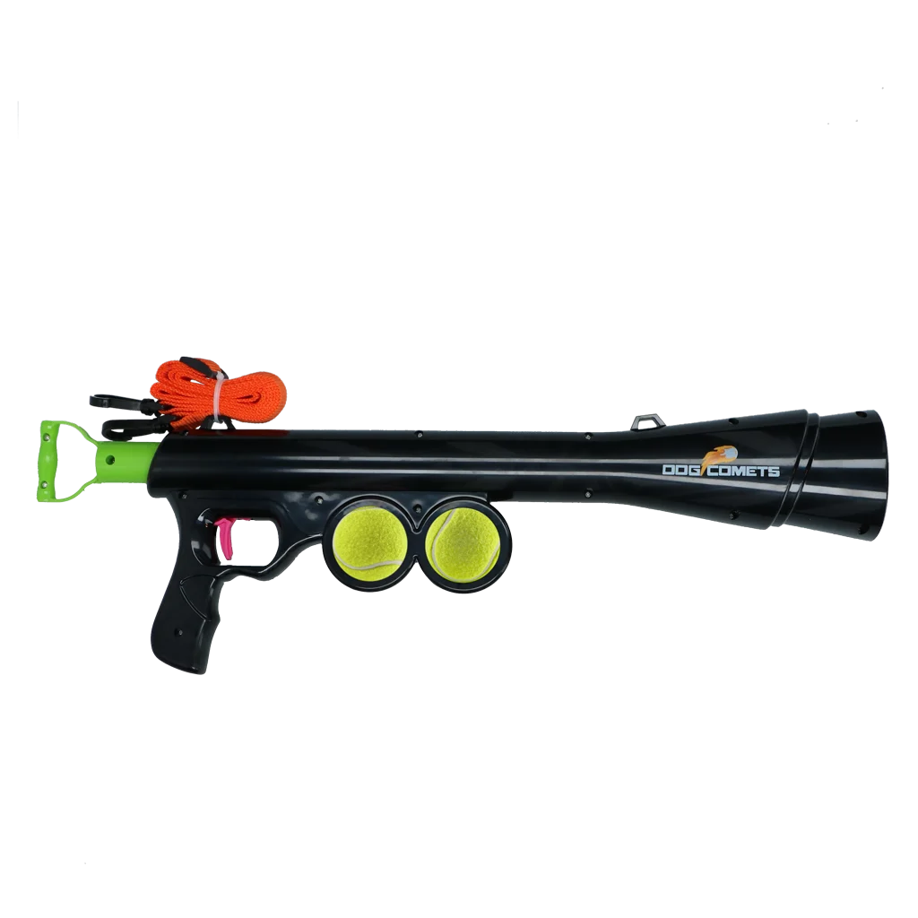 Lanciapalline per cani con 2 palline da tennis, taglia M, 61 × 18 cm – Dog Comets Comet Launcher - immagine 1