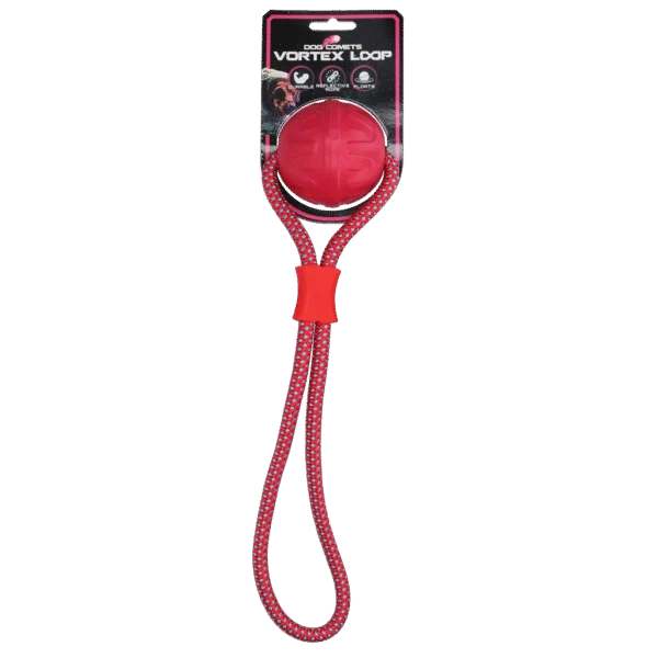 Palla per cani con corda riflettente, galleggiante, rosa – Dog Comets Vortex Loop