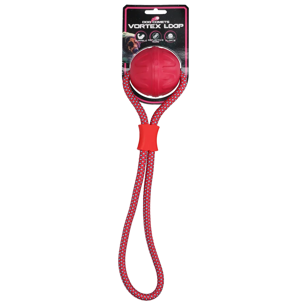 Palla per cani con corda riflettente, galleggiante, rosa – Dog Comets Vortex Loop - immagine 1