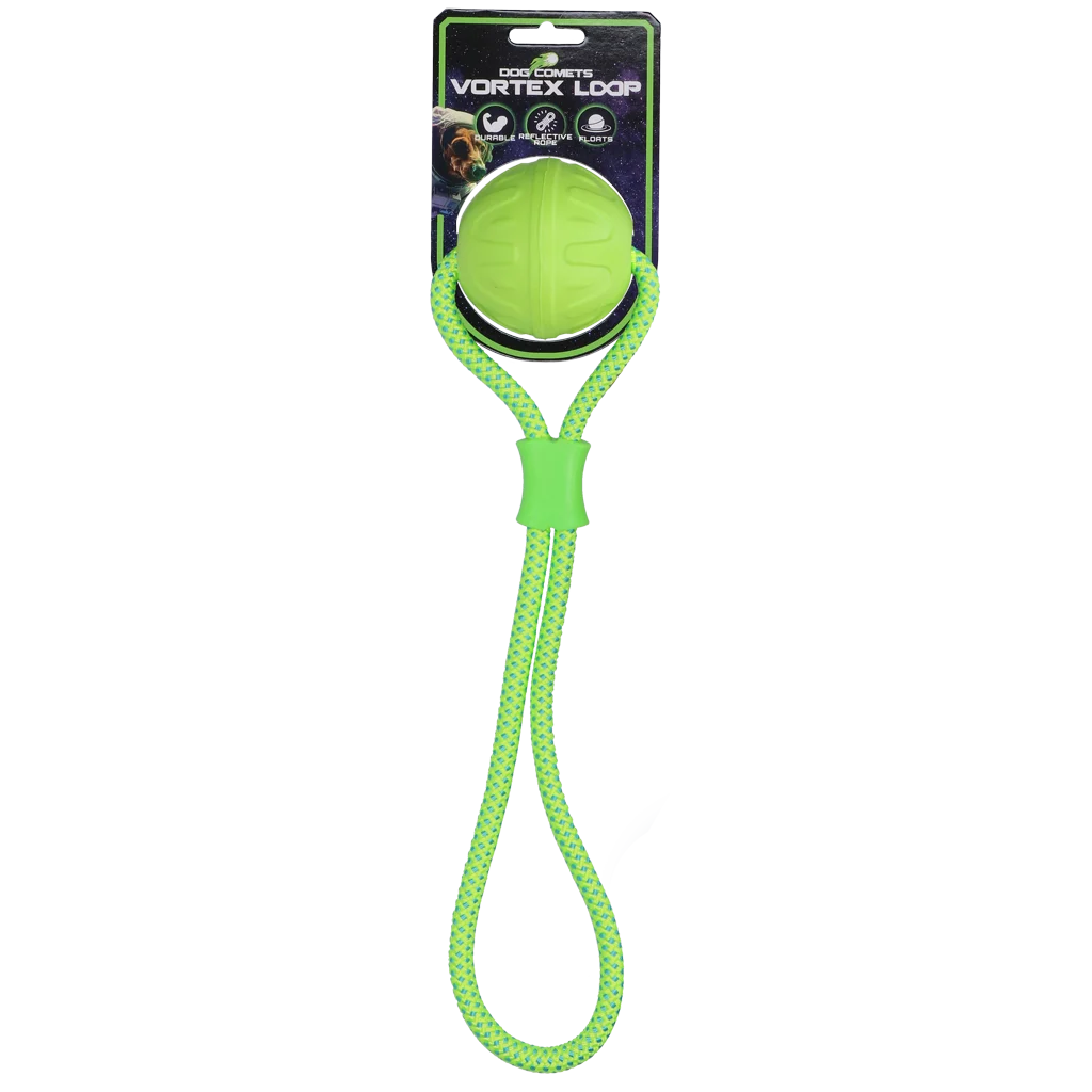 Palla per cani con corda riflettente, galleggiante, verde – Dog Comets Vortex Loop - immagine 1