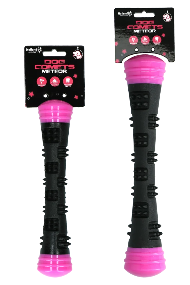 Bastone da riporto in gomma con squeaker, S 23 cm, rosa – Dog Comets Meteor - immagine 2