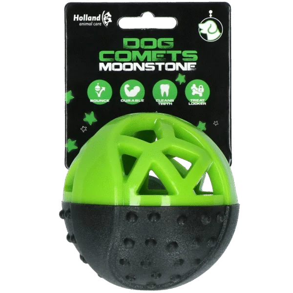 Palla porta snack in gomma con squeaker, verde – Dog Comets Moonstone