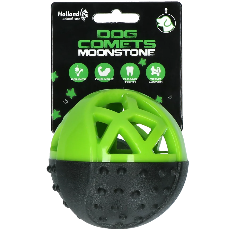 Palla porta snack in gomma con squeaker, verde – Dog Comets Moonstone - immagine 1