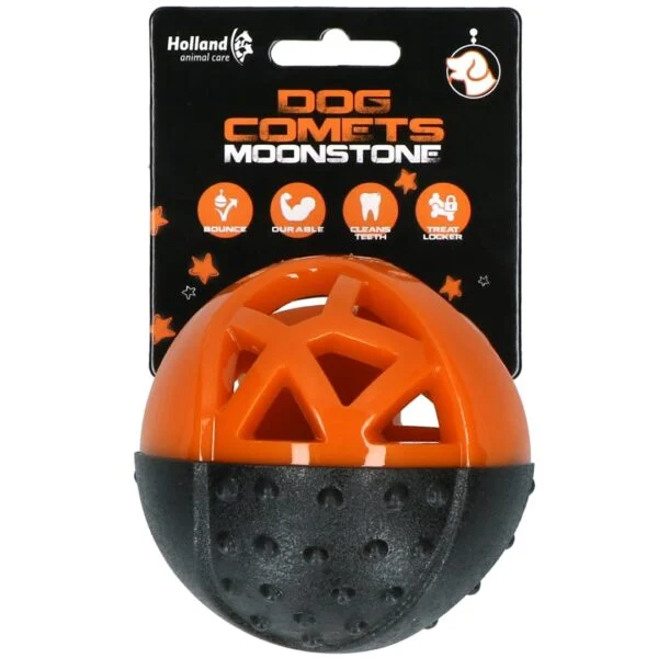 Palla per snack in gomma con squeaker, arancione – Dog Comets Moonstone