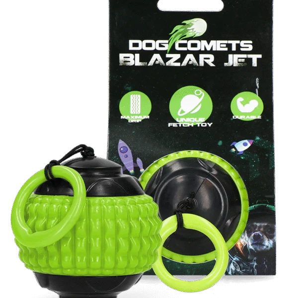 Palla per cani con cordino retrattile verde – Dog Comets Blazar Jet