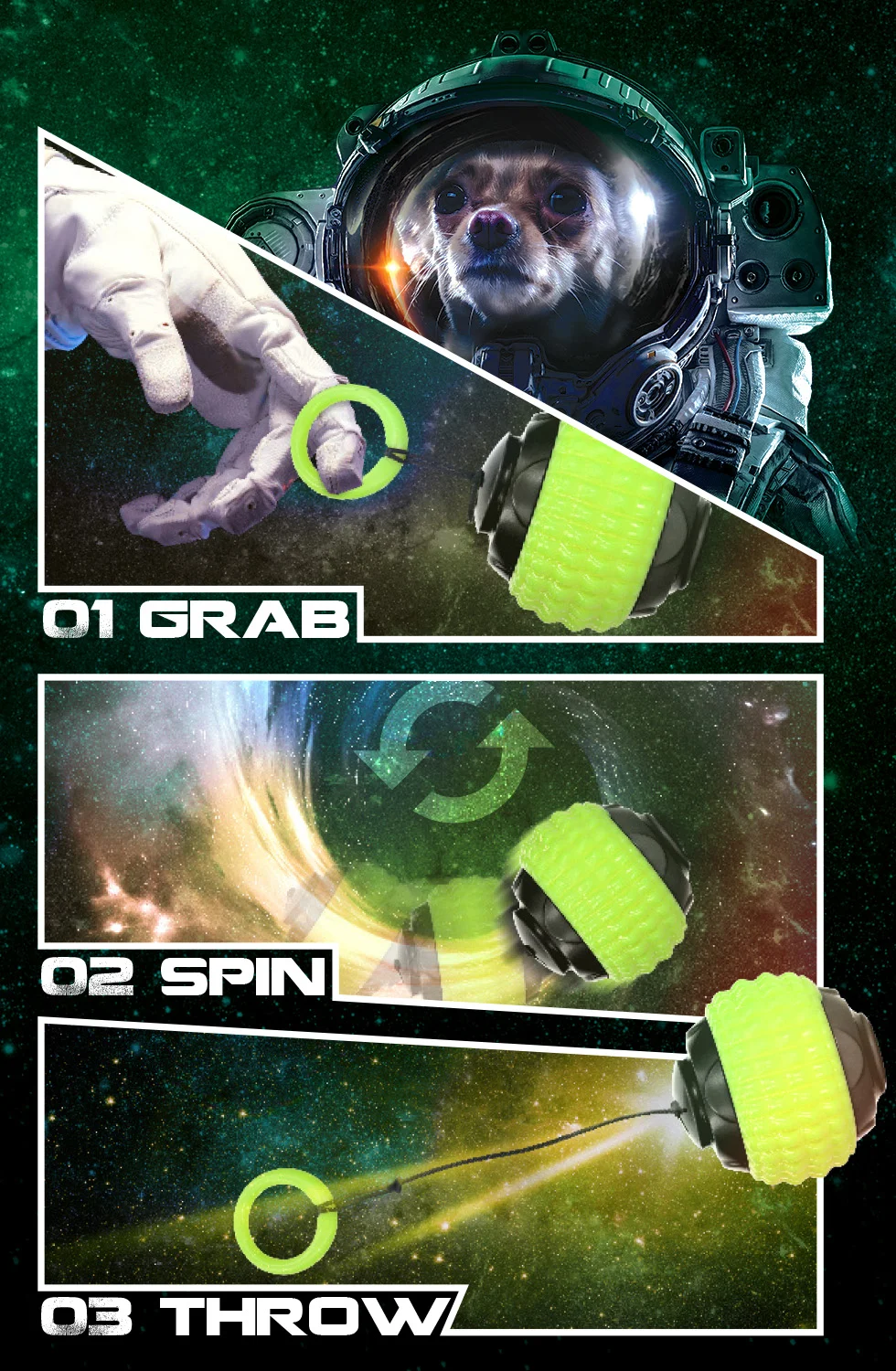 Palla per cani con cordino retrattile verde – Dog Comets Blazar Jet - immagine 2
