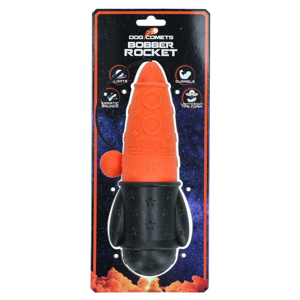 Gioco da riporto con corda, galleggiante, Ø 65 x 235 mm, arancione – Dog Comets Bobber Rocket - immagine 1