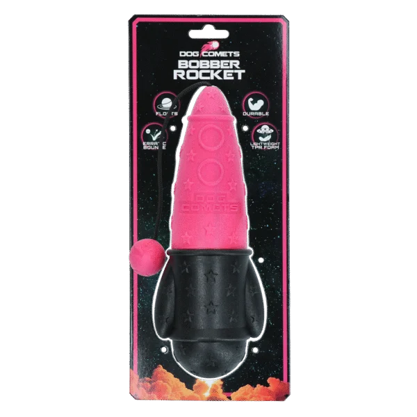 Gioco da riporto con corda, galleggiante, Ø 65 x 235 mm, Rosa – Dog Comets Bobber Rocket