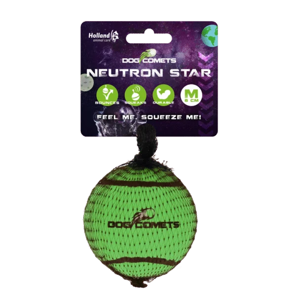 Pallina da tennis con sonaglio e bordo in gomma, verde M, 6 cm – Dog Comets Neutron Star