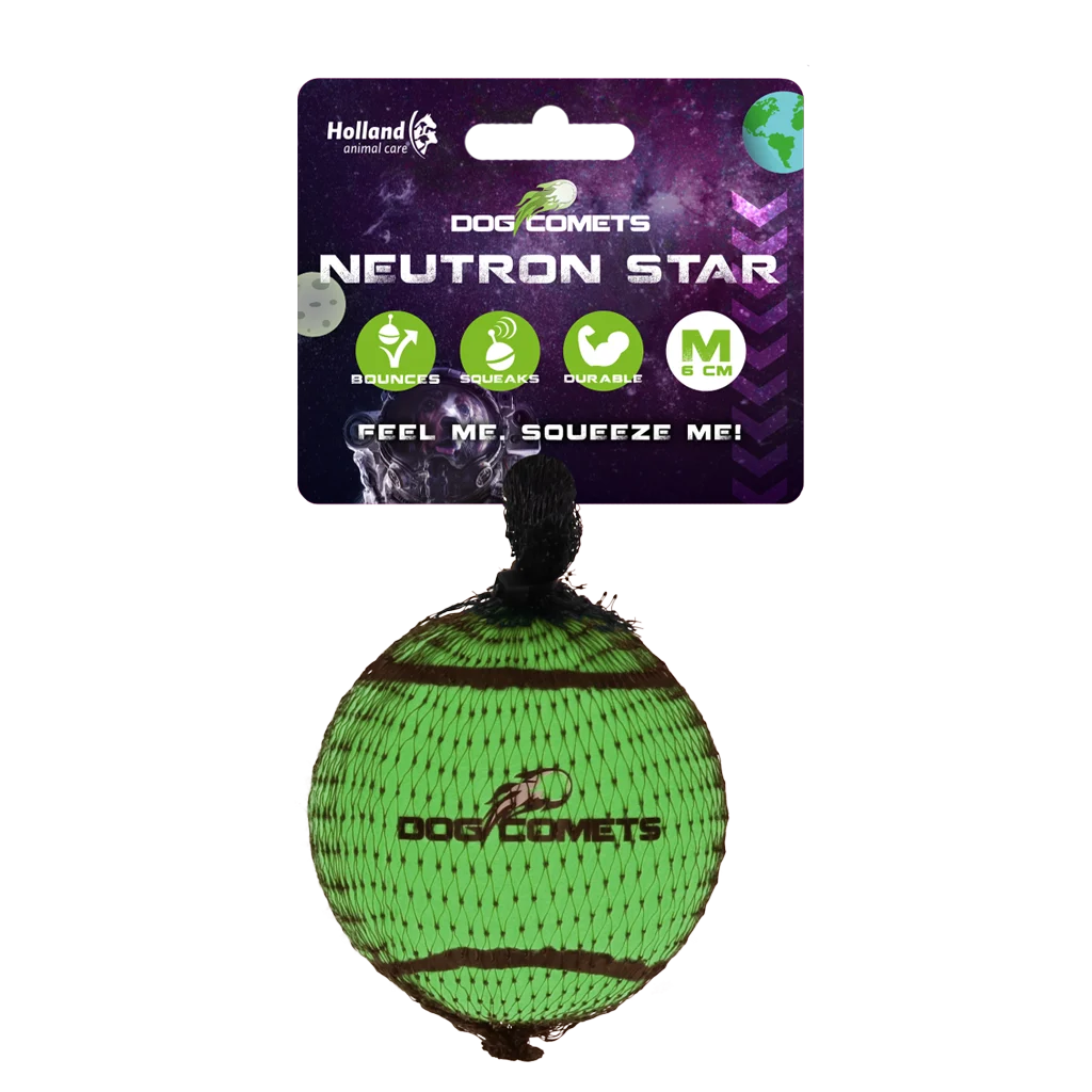 Pallina da tennis con sonaglio e bordo in gomma, verde M, 6 cm – Dog Comets Neutron Star - immagine 1