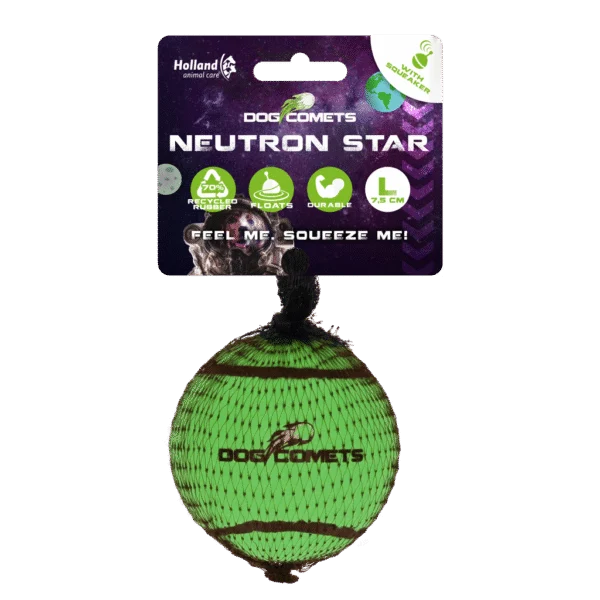 Pallina da tennis con sonaglio e bordo in gomma, verde L, 7,5 cm – Dog Comets Neutron Star