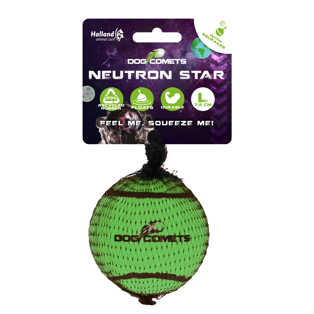 Pallina da tennis con sonaglio e bordo in gomma, verde L, 7,5 cm – Dog Comets Neutron Star - immagine 1