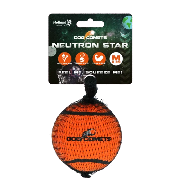 Pallina da tennis per cani con squeaker M, Ø 6 cm, arancione – Dog Comets Neutron Star