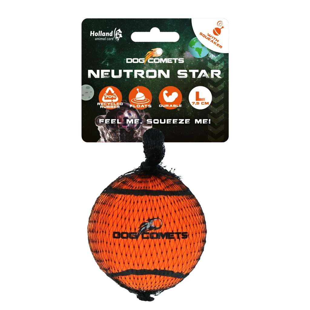 Pallina da tennis con squeaker e bordo in gomma, arancione L, 7,5 cm – Dog Comets Neutron Star - immagine 1