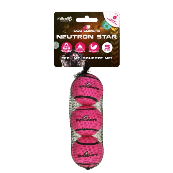Pallina da tennis per cani con fischietto S, Ø 5 cm, rosa, 3 pezzi – Dog Comets Neutron Star