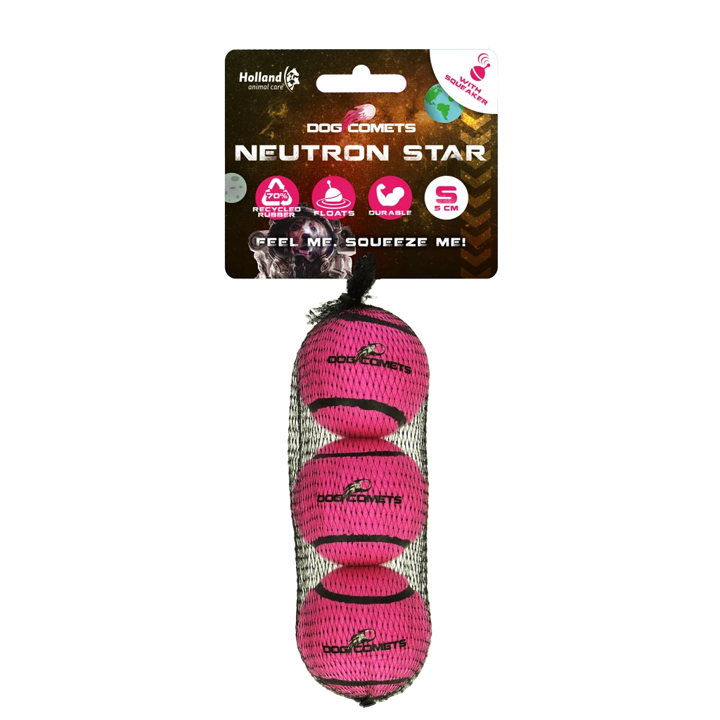 Pallina da tennis per cani con fischietto S, Ø 5 cm, rosa, 3 pezzi – Dog Comets Neutron Star - immagine 1