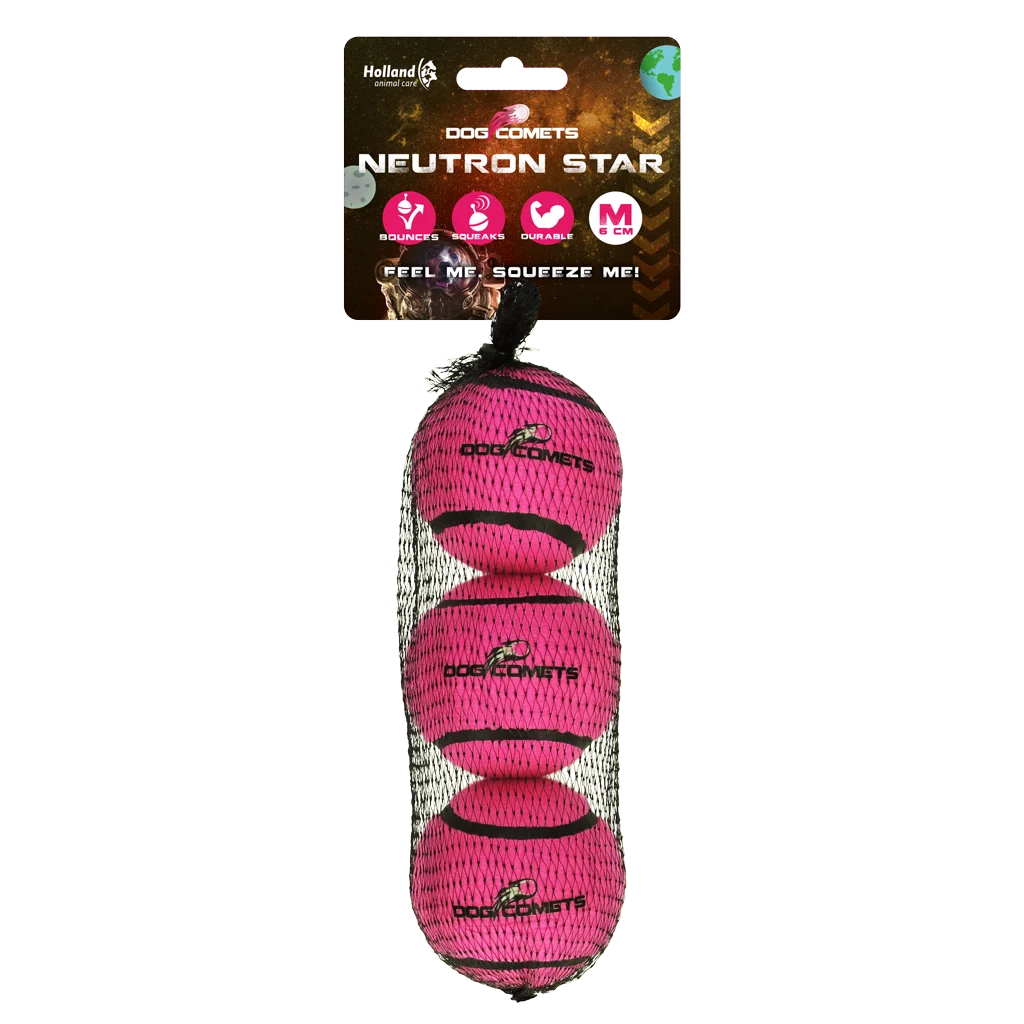 Pallina da tennis per cani con fischietto M, Ø 6 cm, rosa, 3 pezzi – Dog Comets Neutron Star - immagine 1