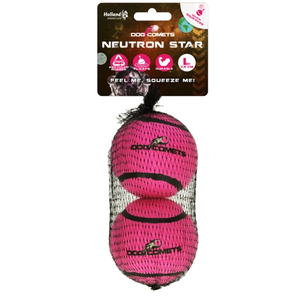 Pallina da tennis con fischietto e bordo in gomma, rosa, L, 7,5 cm, 2 pezzi – Dog Comets Neutron Star