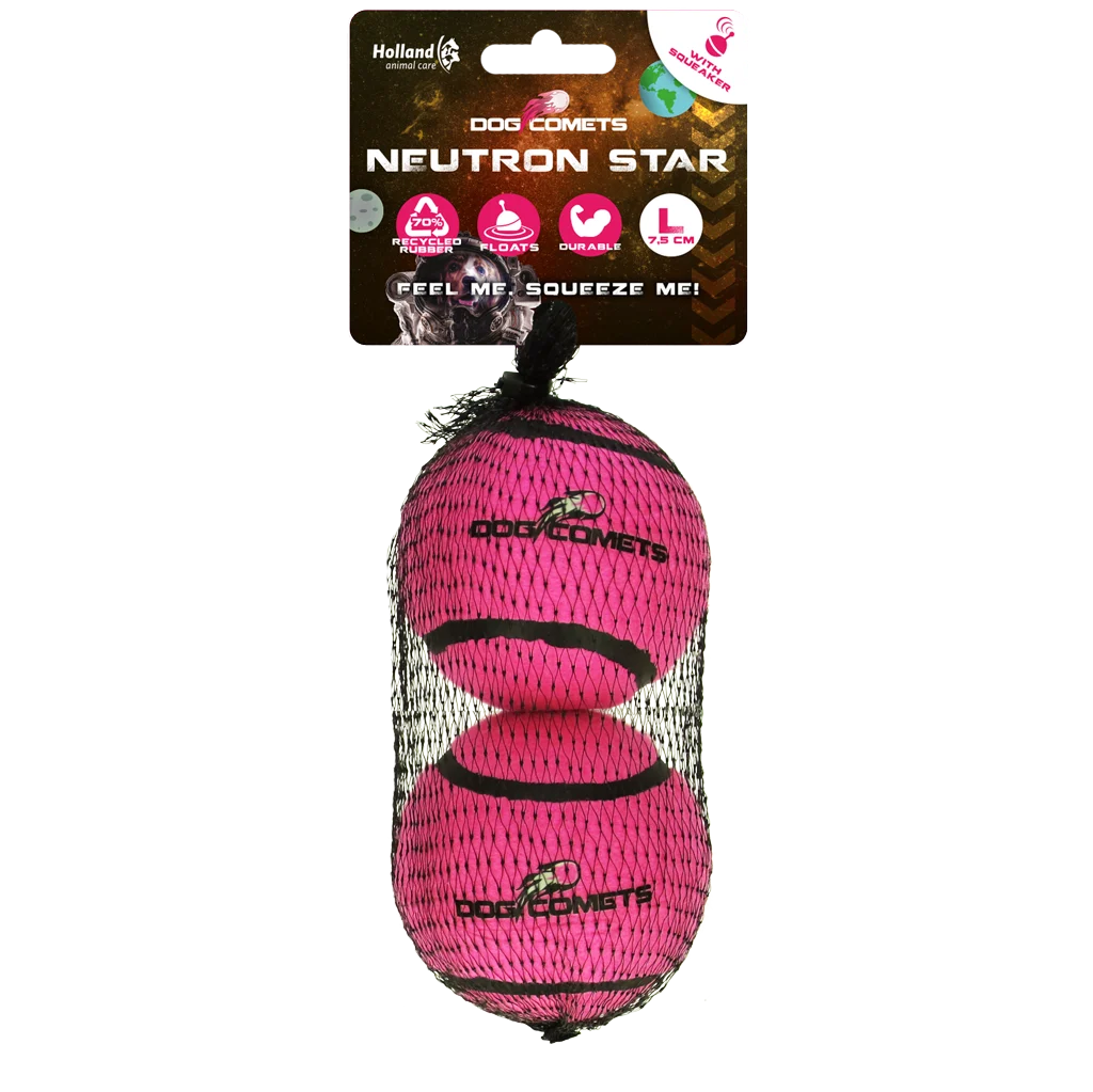 Pallina da tennis con fischietto e bordo in gomma, rosa, L, 7,5 cm, 2 pezzi – Dog Comets Neutron Star - immagine 1