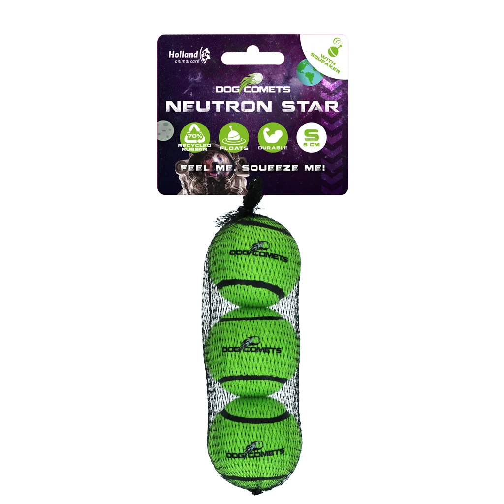 Pallina da tennis per cani con squeaker S, Ø 5 cm, verde, 3 pezzi – Dog Comets Neutron Star - immagine 1