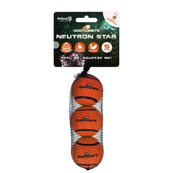 Palline da tennis per cani con squeaker S, Ø 5 cm, arancioni, 3 pezzi – Dog Comets Neutron Star