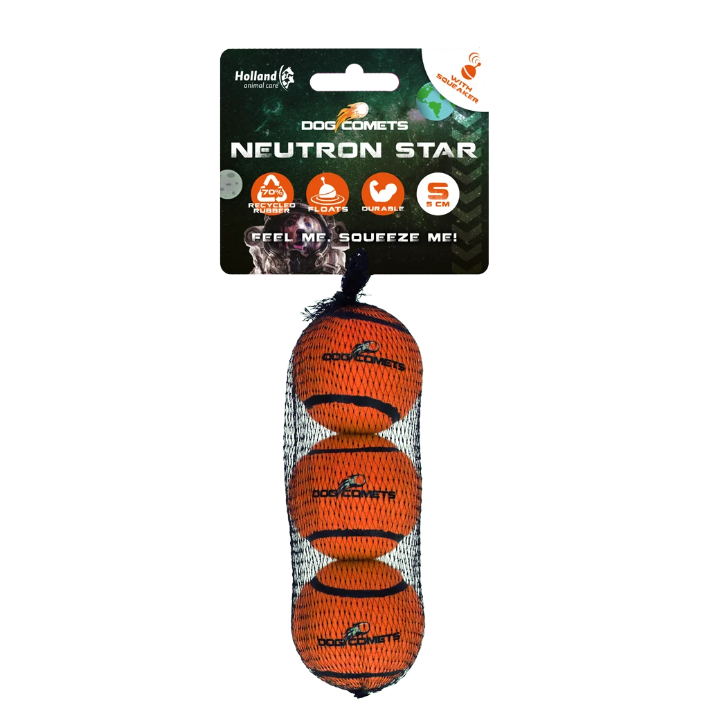 Palline da tennis per cani con squeaker S, Ø 5 cm, arancioni, 3 pezzi – Dog Comets Neutron Star - immagine 1