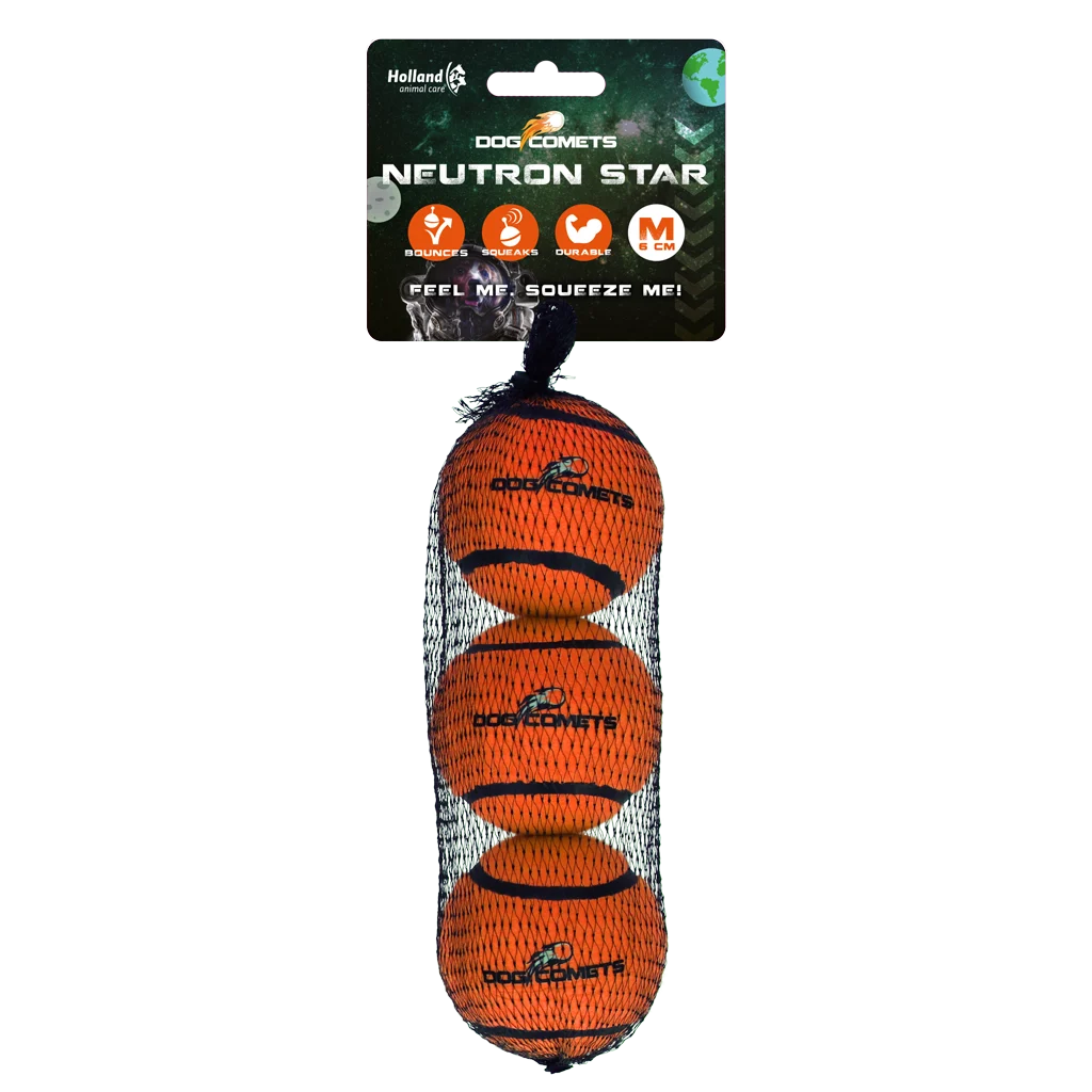 Palline da tennis per cani con squeaker M, Ø 6 cm, arancioni, 3 pezzi – Dog Comets Neutron Star - immagine 1
