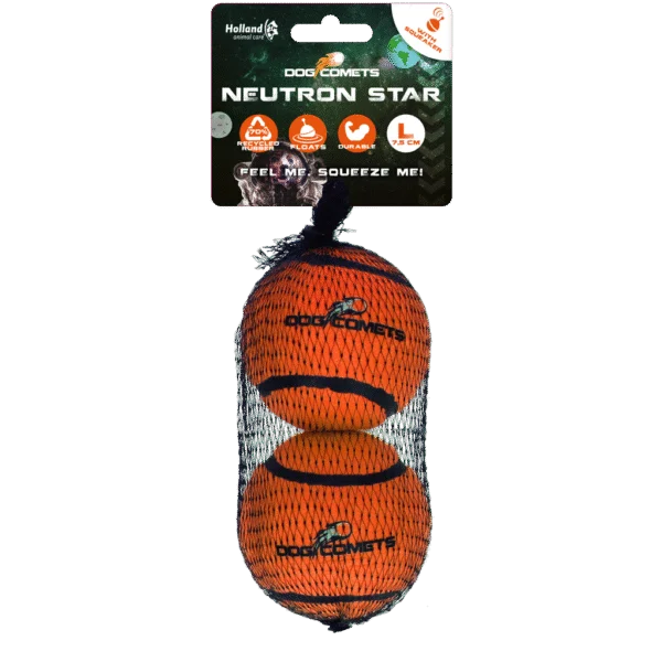 Palline da tennis con squeaker e bordo in gomma, arancioni L, 7,5 cm, 2 pezzi – Dog Comets Neutron Star