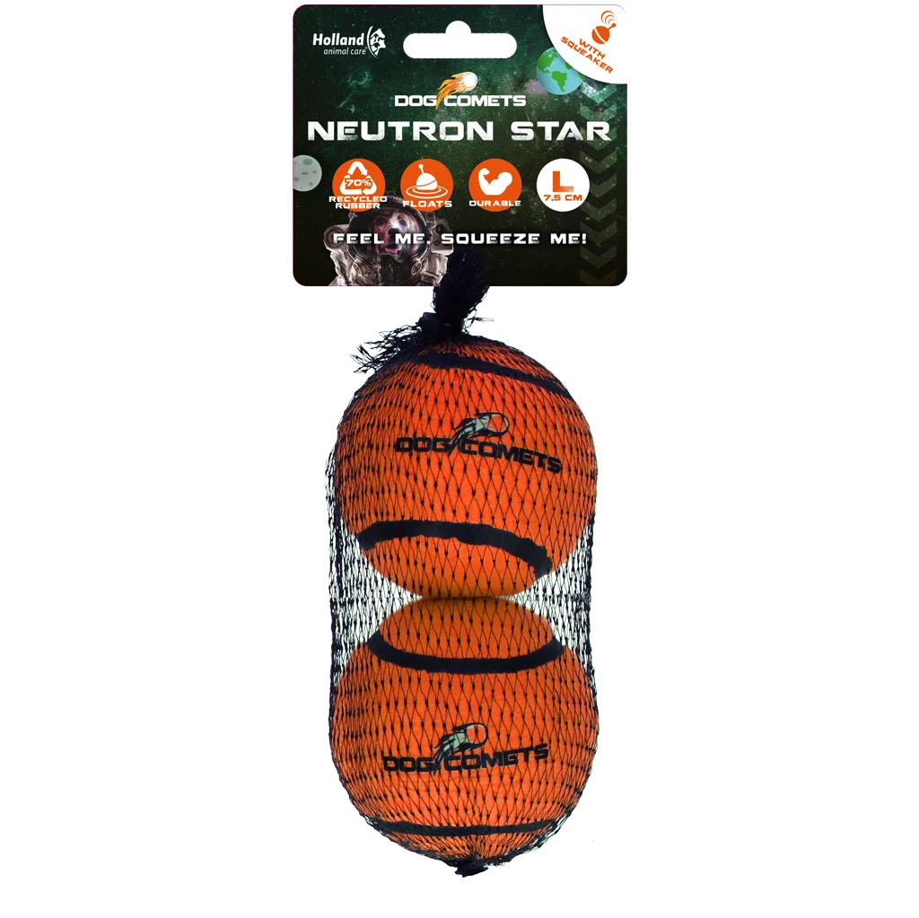 Palline da tennis con squeaker e bordo in gomma, arancioni L, 7,5 cm, 2 pezzi – Dog Comets Neutron Star - immagine 1