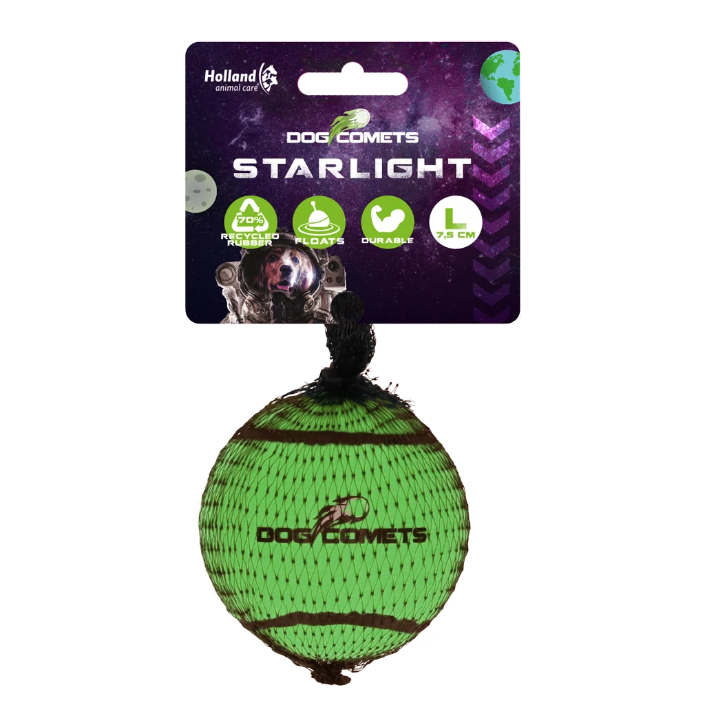 Palla da tennis per cani galleggiante L, Ø 7,5 cm, verde – Dog Comets Starlight - immagine 1
