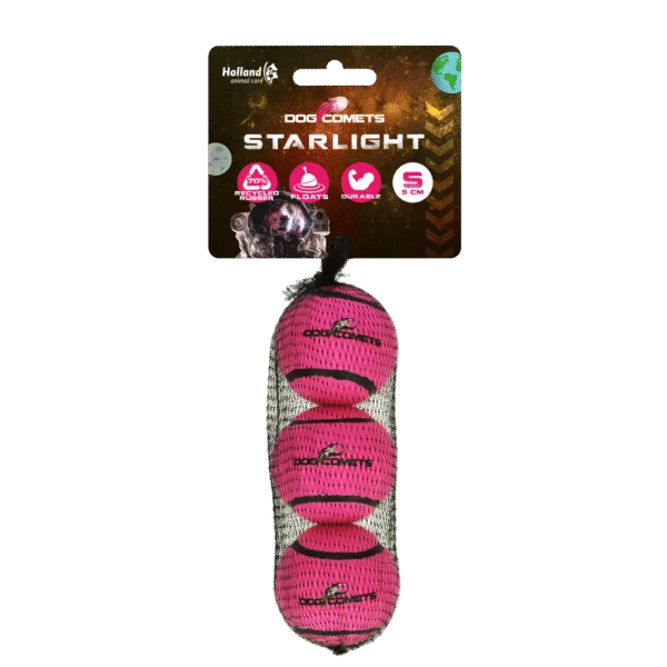 Palla da tennis per cani galleggiante, rosa S, Ø 5 cm, 3 pezzi – Dog Comets Starlight