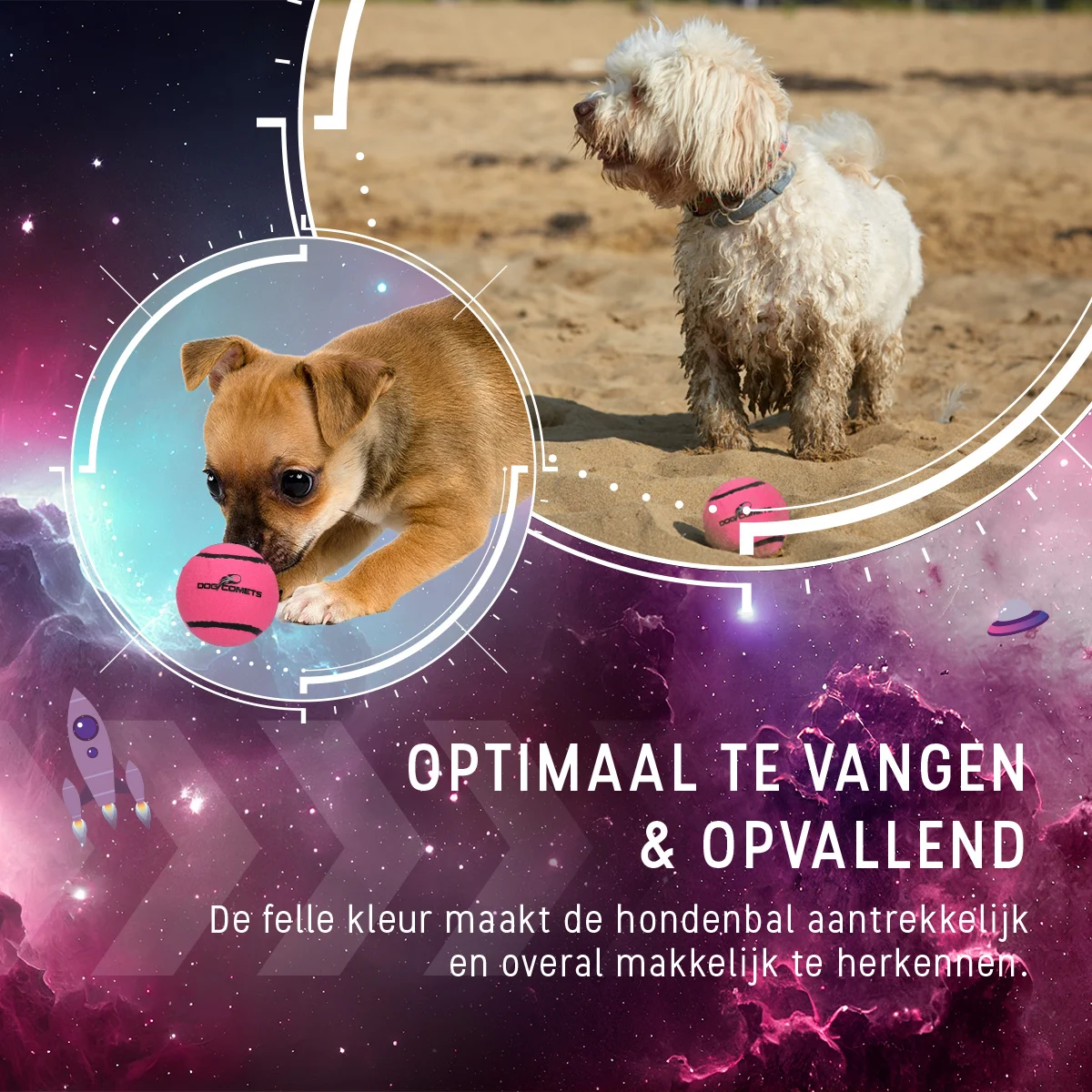 Pallina da tennis per cani galleggiante, Ø 7,5 cm, rosa, 2 pezzi – Dog Comets Starlight - immagine 4