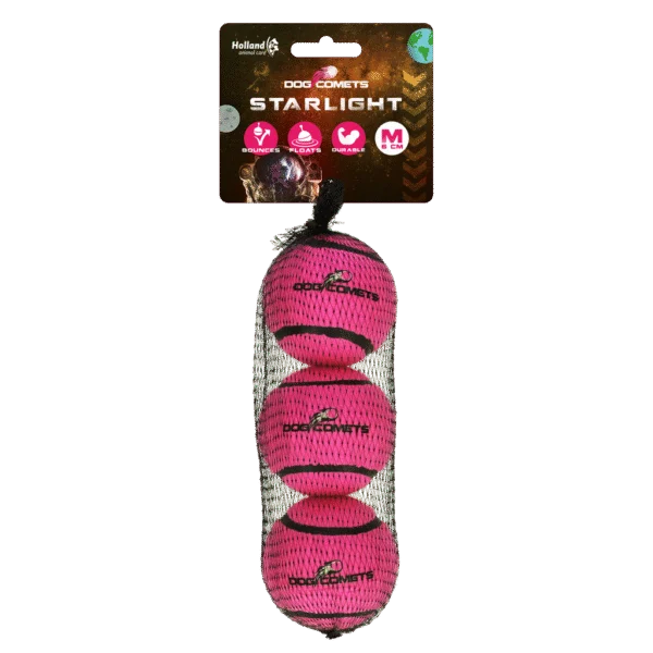 Pallina da tennis per cani galleggiante, Ø 6 cm, rosa, 3 pezzi – Dog Comets Starlight