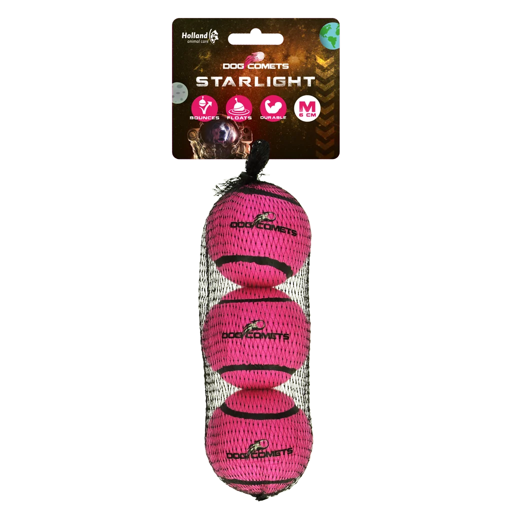 Pallina da tennis per cani galleggiante, Ø 6 cm, rosa, 3 pezzi – Dog Comets Starlight - immagine 1