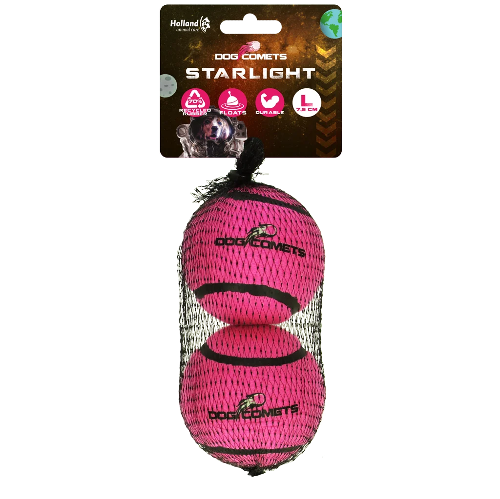 Pallina da tennis per cani galleggiante, Ø 7,5 cm, rosa, 2 pezzi – Dog Comets Starlight - immagine 1