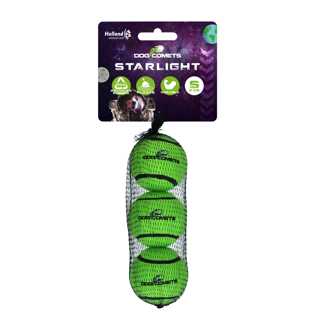 Palla da tennis per cani, galleggiante, verde S, Ø 5 cm, 3 pezzi – Dog Comets Starlight - immagine 1