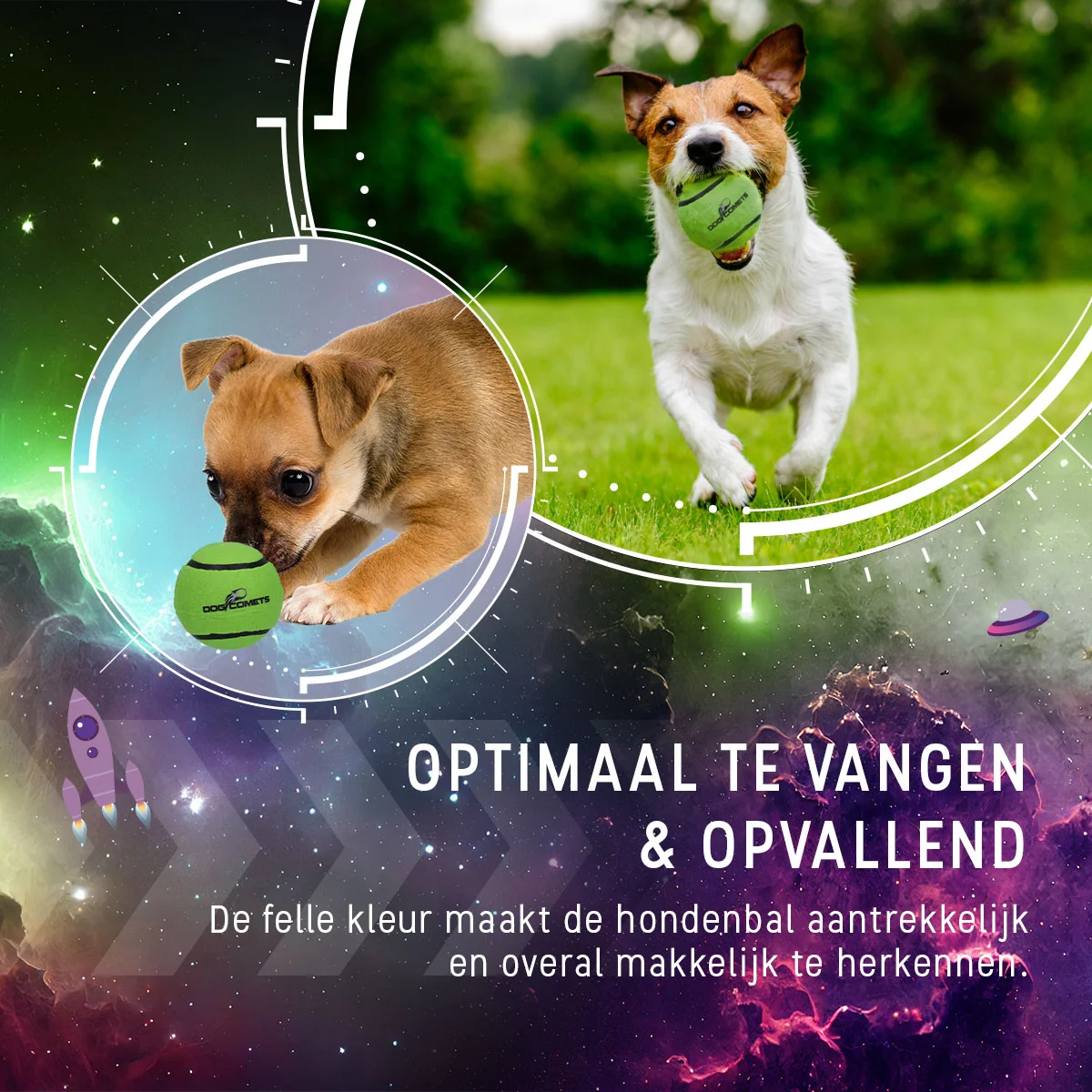 Palla da tennis per cani, galleggiante, verde S, Ø 5 cm, 3 pezzi – Dog Comets Starlight - immagine 4