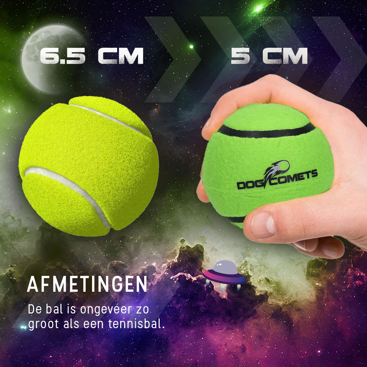 Pallina da tennis per cani, galleggiante, Ø 5 cm, verde – Dog Comets Starlight - immagine 6