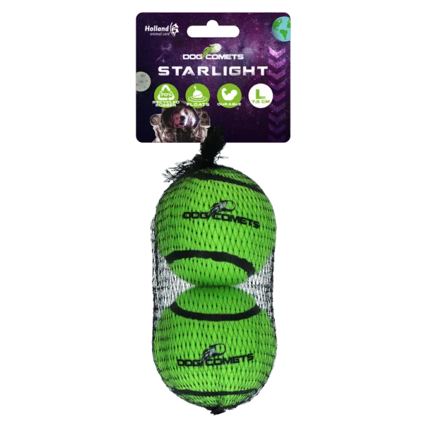 Pallina da tennis galleggiante per cani, Ø 7,5 cm, verde, 2 pezzi – Dog Comets Starlight