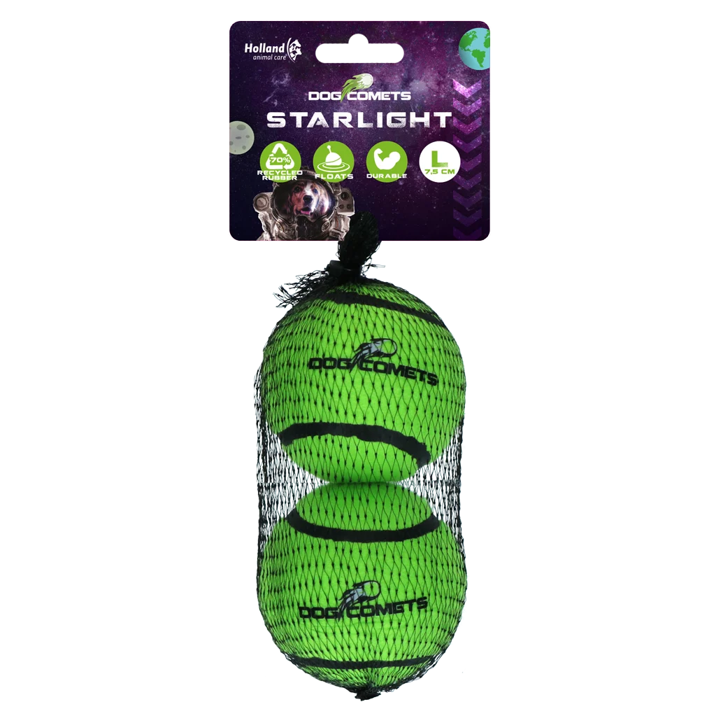 Pallina da tennis galleggiante per cani, Ø 7,5 cm, verde, 2 pezzi – Dog Comets Starlight - immagine 1